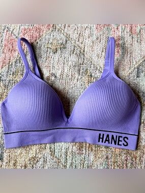 Hanes Purple Ribbed Wireless Bra